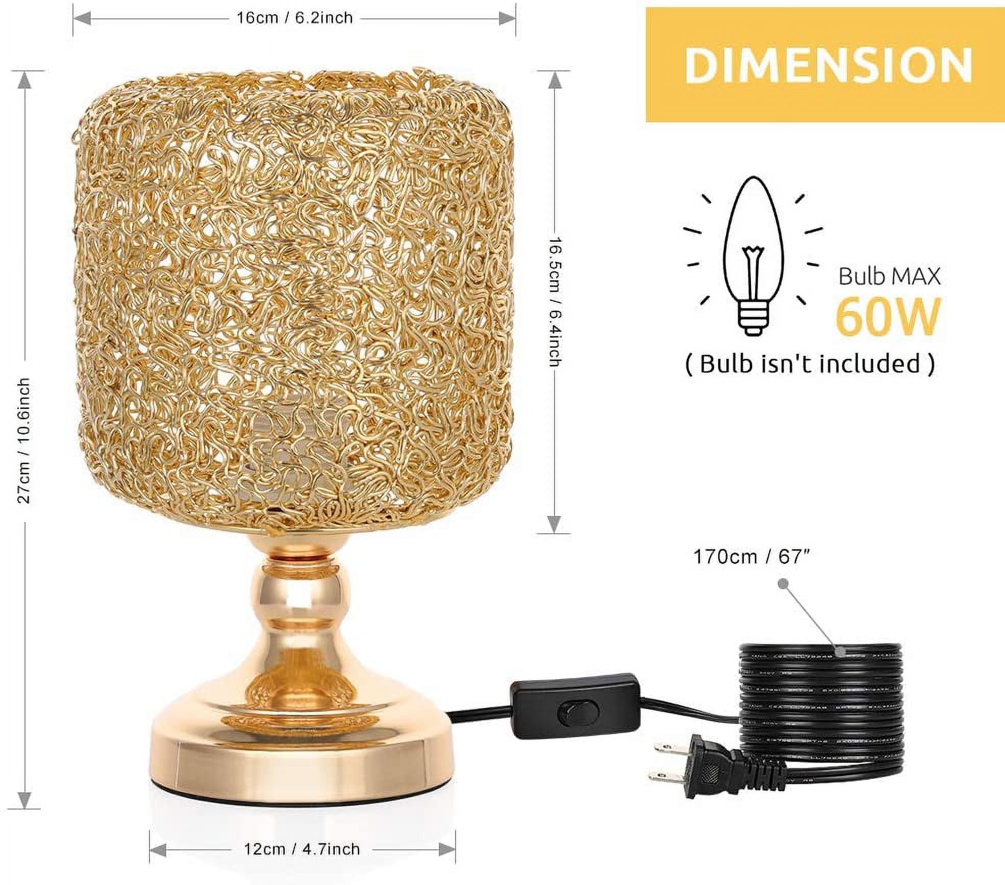 Haitral Gold Luxurious Bedroom Desk Lamp with Metal Wiring Shade