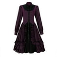 thumbnail image 2 of Plus Size Long Dresses for Fall Women's Gothic Flare Long Sleeves Dark Black Dress Mesh Spliced Costumes Dress Lace-up Long Dress Purple M, 2 of 7