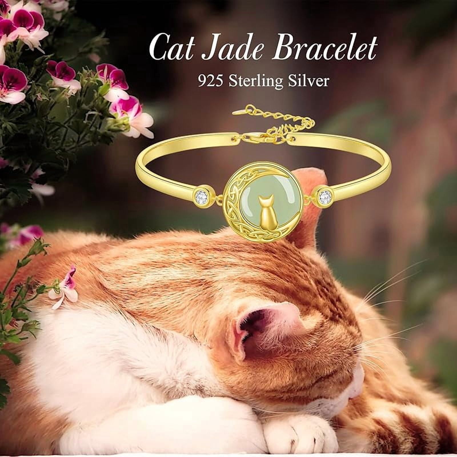 JKR Jade Bracelet for Women 14k Plated Sterling Silver Lotus/Sunflower/Tree of Life/Hummingbird/Dragonfly/Bee/Butterfly/Cat Jade Jewelry Birthday Mothers Day Gifts for Mom Grandma