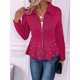 thumbnail image 4 of Blazer Elegante con Ribete de Perlas para Mujer, con Cuello Chal, Larga y Abertura Frontal Rosa Roja XL, 4 of 7