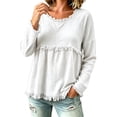 thumbnail image 3 of Harpily Long Sleeve Shirts for Women Crew Neck Loose Fit Tops with Tassel Fringe Womens Blouses for Daily Leisure Vacation Outfits, 3 of 3