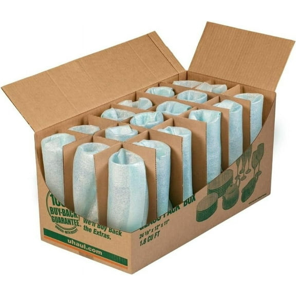 U-Haul Glass Packing Kit – Includes 1 Box, 1 Cell Divider Unit, and 18 Assorted Foam Pouches