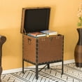 thumbnail image 6 of Faux Leather Trimmed Lockable Square Lined Storage Trunk, End Table on Metal Stand, 6 of 10