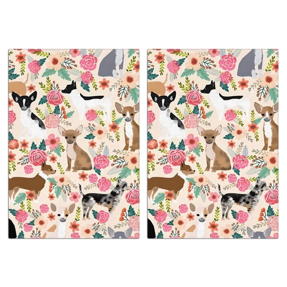 2 Pcs Funny Kitchen Towels,Chihuahua Dog and Flower Microfiber Dish Towels,Kitchen Tea Towels,Kitchen Towel Set (18" X 26")
