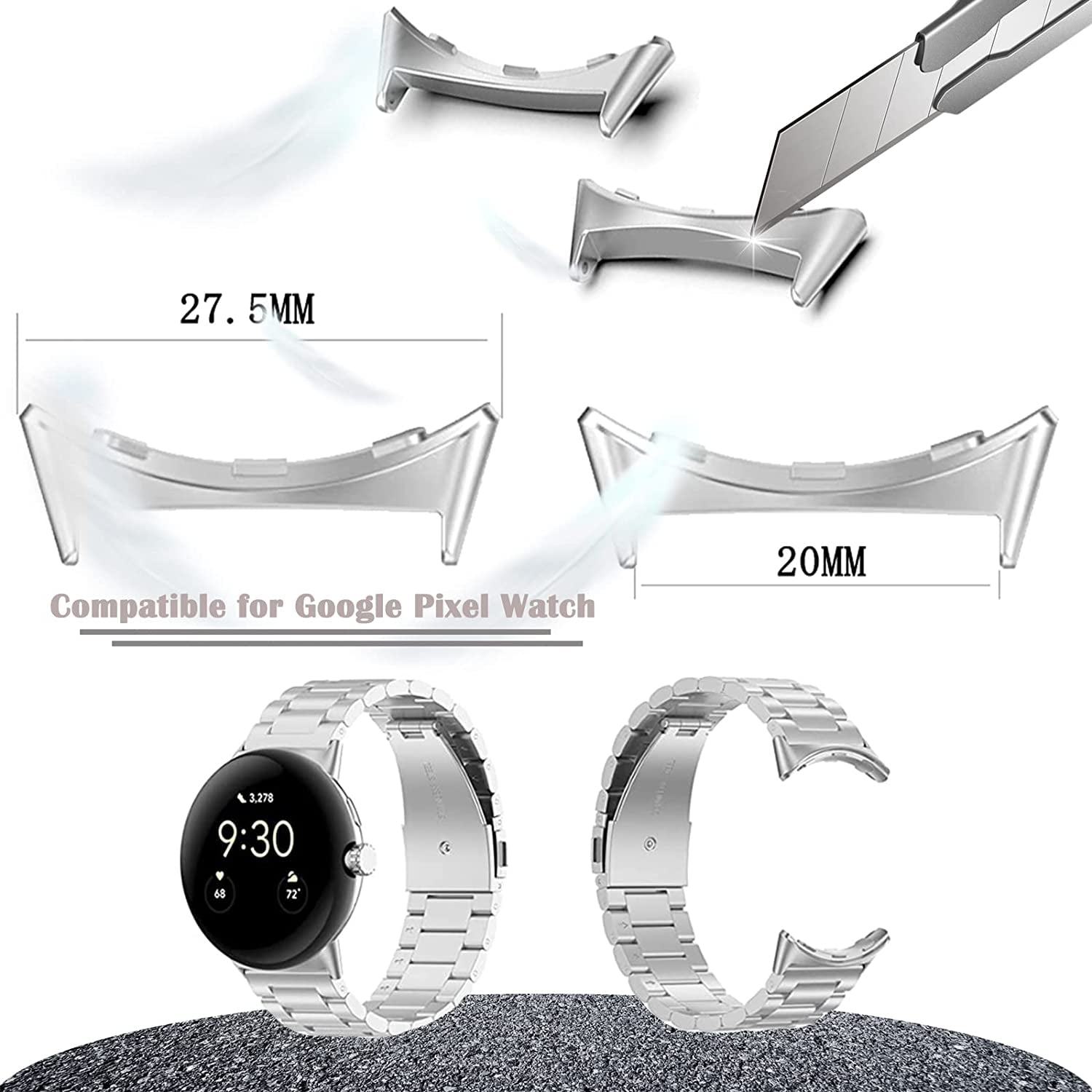 KOMI 2 Pairs Compatible for Google Pixel Watch 2 Connector, 20mm