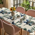 thumbnail image 3 of Blueberry Spring Leaves Table Cloths for 8 Foot Rectangle Tables, Beige Botanical Branches Patio Waterproof Elastic Fitted Tablecloths, Washable Rectangular Table Cover for Camping, 3 of 8