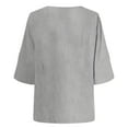 thumbnail image 5 of MIXUE Boho Tops For Women Summer Linen Solid Color V Neck Short Sleeve Fashion Loose Casual T-shirts Outwear,Gray,M, 5 of 5