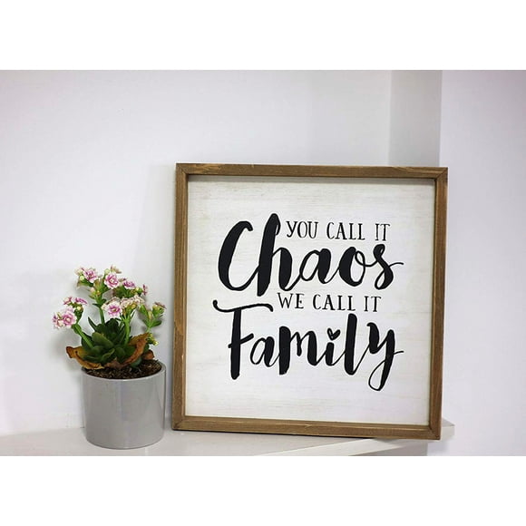 Parisloft Wood Family Sign Plaque, You Call It Chaos, We Call It Family 12x12''