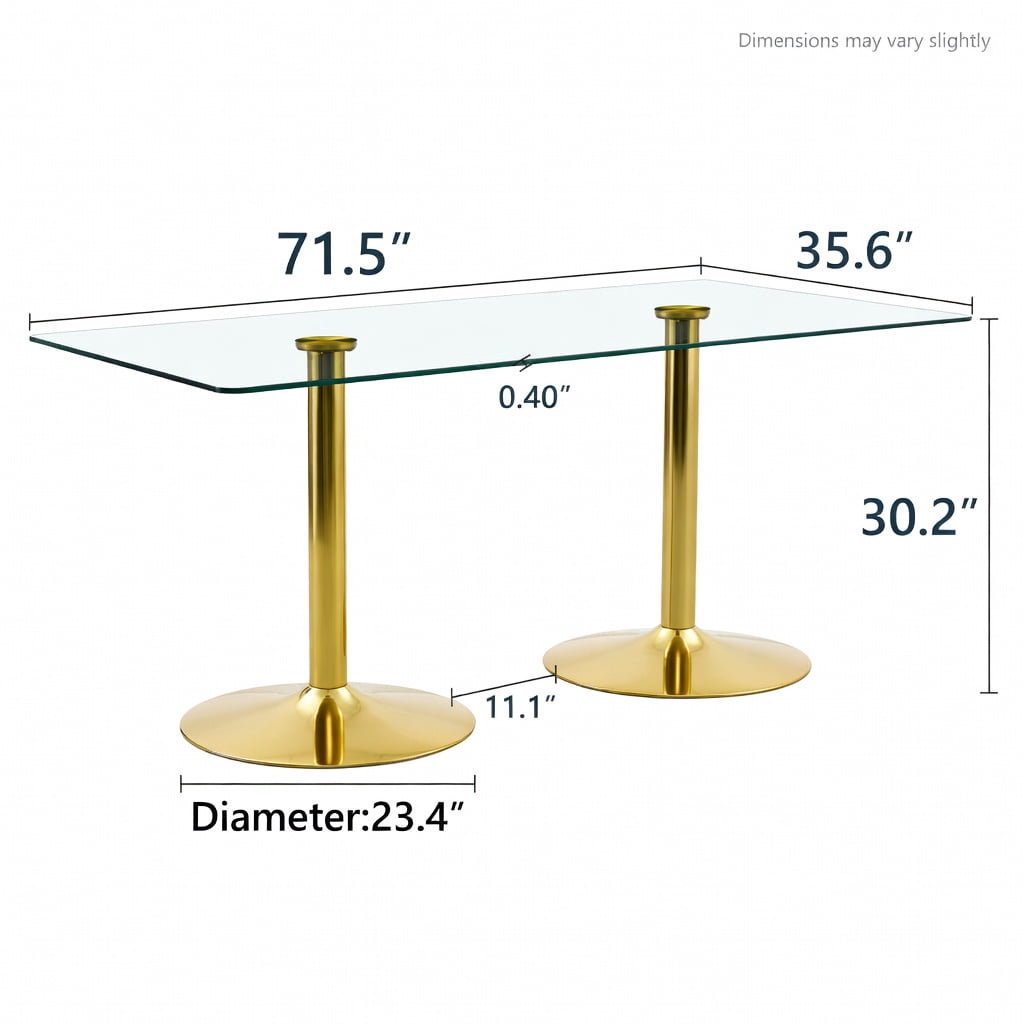 Hommoo Modern Minimalist Oval Glass Dining Table with Electroplated Metal Legs, 71 in L x 35.4 in W Tempered Glass Top, Ideal for Living Room & Restaurant, Gold