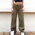 thumbnail image 6 of XFLWAM Women Cargo Pants Pure Color Women Denim Pants Multi-pockets Retro Casual Work Pants Trousers Streetwear Khaki L, 6 of 9
