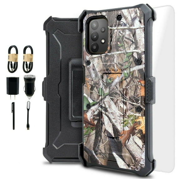 Value Pack ! for Samsung Galaxy A32 5G Phone Case Cover Clip Kickstand Holster Hybrid Shock Bumper with Tempered Glass