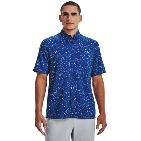 Men's Under Armour UPF 50 Dockside Short Sleeve Button-Down Shirt Color: Blue Mirage Size: M