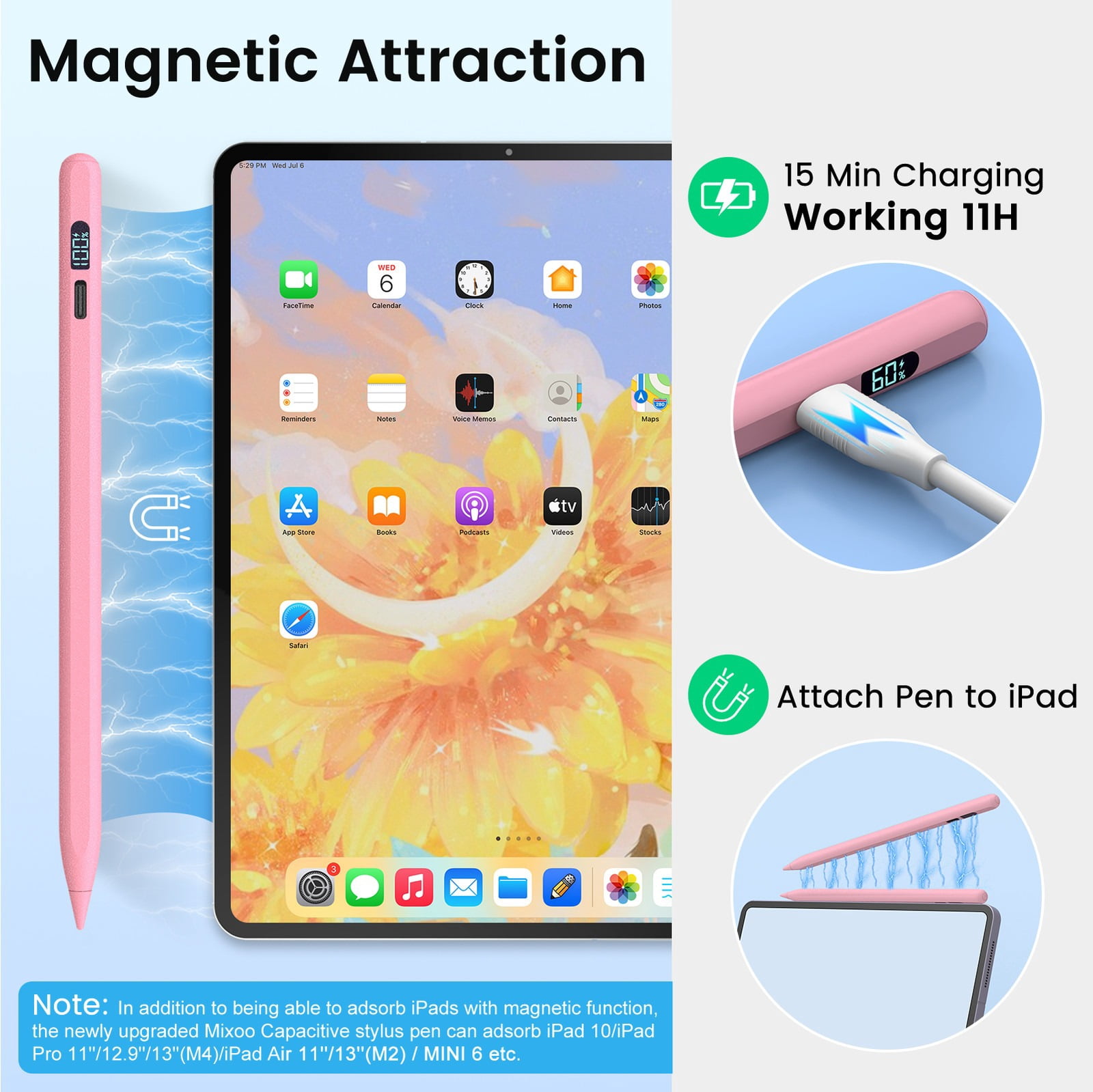 Stylus Pen for iPad 2018-2025, Apple iPad Pens 10th&9th Generation with LED Battery Display, Palm Rejection, Fast USB-C Charging, No Bluetooth, Compatible with iPad Pro Air Mini