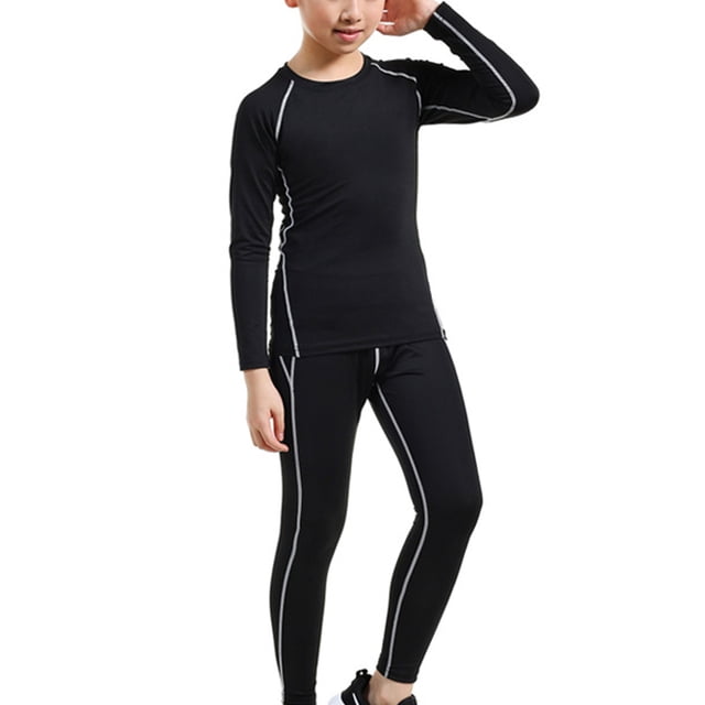 Qarigey Capa de invierno camisa de manga larga ropa interior térmica niño niña conjunto cálido ropa de hombre para niños Fitness Long Johns Running conjuntos de ropa Negro Gris/Grueso veintiséis Qarigey AP013686-05
