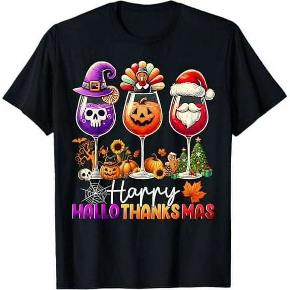Happy Hallothanksmas Vintage Halloween Thanksgiving Christmas Gifts Holiday T-shirt