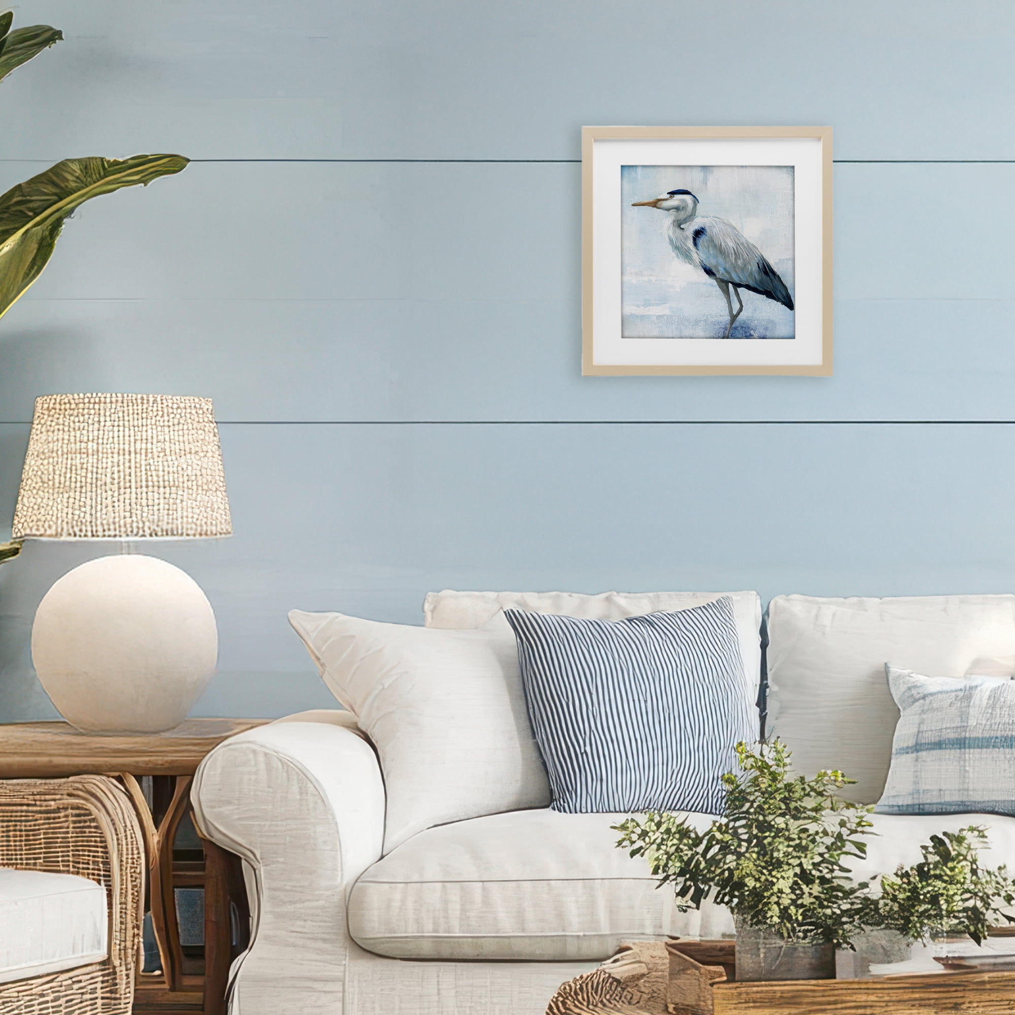 Stupell Industries Faded Blue Heron Birch Framed Print Under Glass, design by Nan