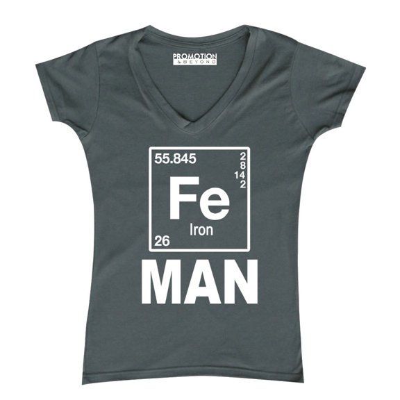 P&B Fe (Iron) Man Element Women's V-neck, Charcoal, L