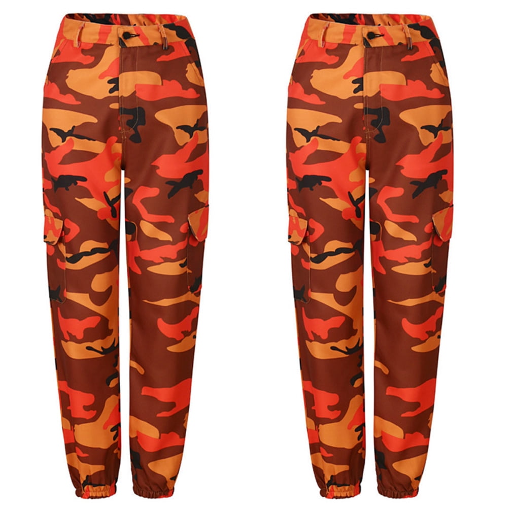 Women Camo Cargo High Waist Hip Hop Trousers Pants Military Army Combat