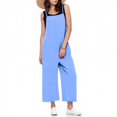 thumbnail image 2 of WTOBBY Women's Casual Wide Leg Jumpsuit Romper in Solid Color, Overalls Style with Adjustable Straps, Side Slit Legs, and Pockets for Stylish Comfort,Light BlueXL, 2 of 5