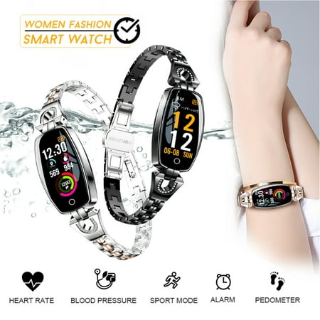 Women Waterproof Blue tooth App All-Day Activity Fitness Blood Pressure/Heart Rate Monitor Fashion Smart Sport Watch SMS for iPhone (Best Heart Rate Zone Training App)