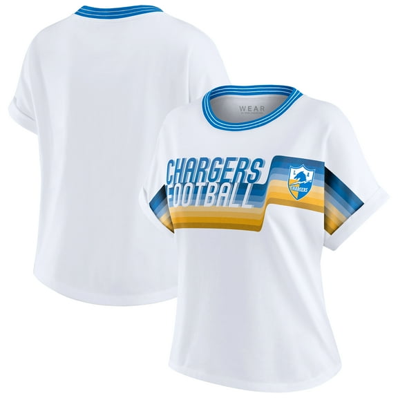 Women's WEAR by Erin Andrews White Los Angeles Chargers Cropped Center Stripe Dolman T-Shirt