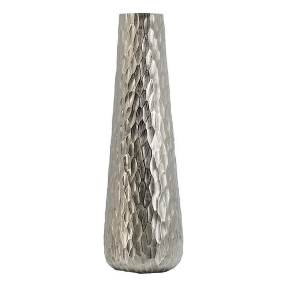 Benjara 23" Tall Oblong Vase- Diamond Textured- Tapered- Aluminum- Silver