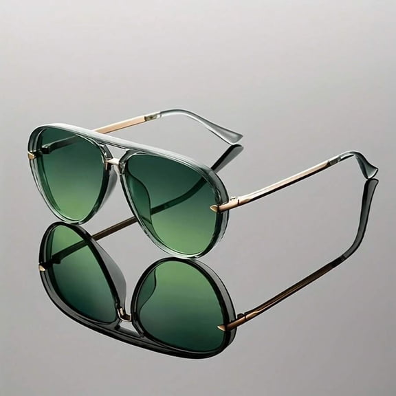Women's Large Frame Fashion Casual Glasses, Simple Semi-Metal Legs, Color Block Frame, Light Luxury Style For Men And Women