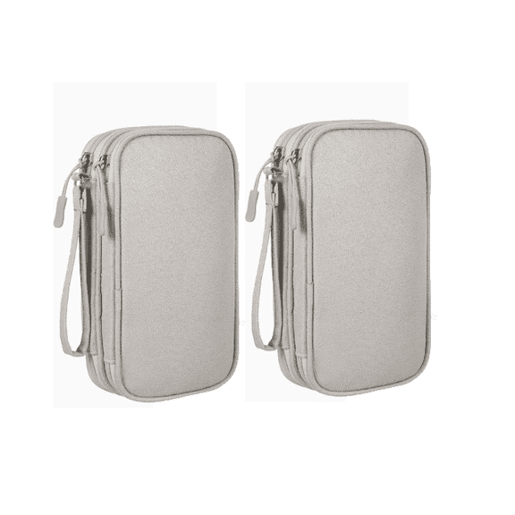 2-Pack Double-Layer Electronic Accessories Storage Pouch - Grey