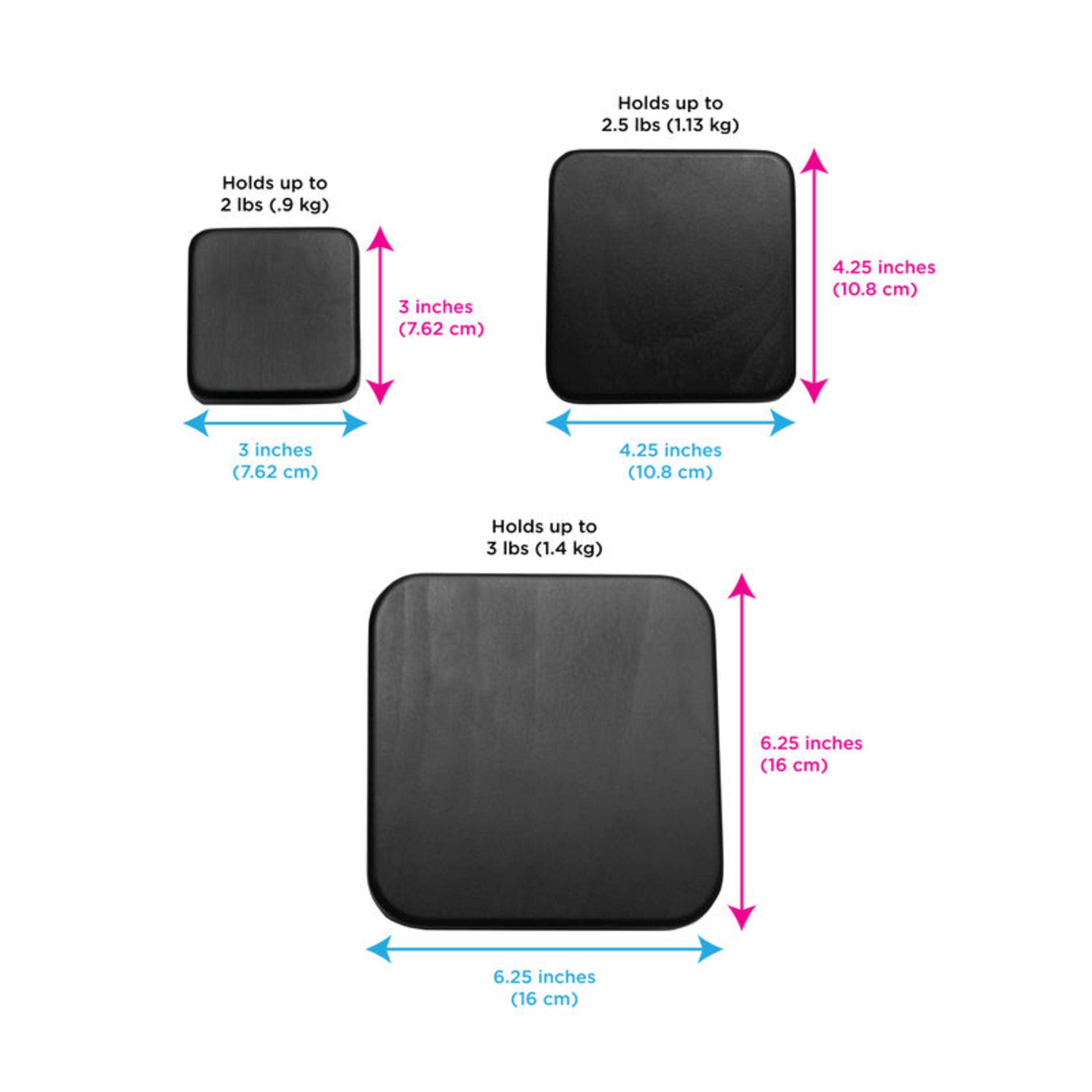 Melannco Set of 3 Black Graduated Square Wall Hooks