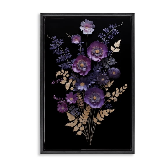 Stupell Industries Dimensional Purple Flowers Floral Painting Black Floater Framed Canvas Art Print Wall Art, 17 x 25