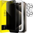 thumbnail image 1 of Privacy Screen Protector for iPhone 15 Pro Max 6.7-Inch with Camera Lens Protector, Anti-Spy Tempered Glass Film, Easy Installation Tool, 2-Pack Each, 1 of 8
