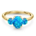 thumbnail image 3 of Gem Stone King 1.56 Ct Oval Cabochon Blue Simulated Opal 18K Yellow Gold Plated Silver Ring, 3 of 6
