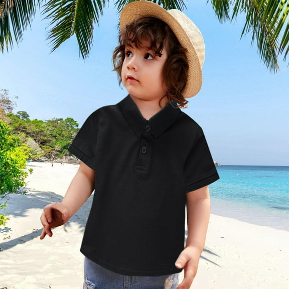 LIUYUNNN Kids Boys' Polo Shirts Short Sleeve Boys Black Button down Shirt School Uniforms Classic 4-5 Years Boy ClothesBoys Girls Four Seasons Outfits