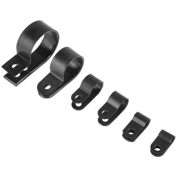 200Pcs Nylon R-Type Cable Clamp Clips, 6 Sizes 3/16'' 1/4'' 3/8'' 1/2'' 3/4'' 1'' Black Plastic Screw Mounting Cord Fastener Clips for Wire, Cable, Conduit and Cable Conduit