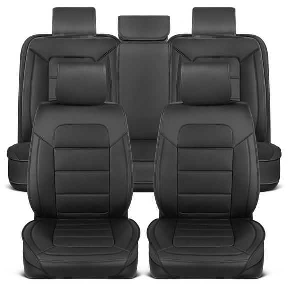 Motorbox Classic Edition Seat Covers, Full Set Faux Leather Seat Covers for Cars Trucks Vans SUV, Semi Custom Fit Car Seat Covers Front & Back Seats Covers, Automotive Interior Cover - Black