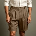 thumbnail image 6 of hlysgo Men's Relaxed Straight Pleated shorts Business Work Golf Dress Shorts Casual Summer Stretch Flat Front Shorts with Pockets Khaki,2xL, 6 of 6