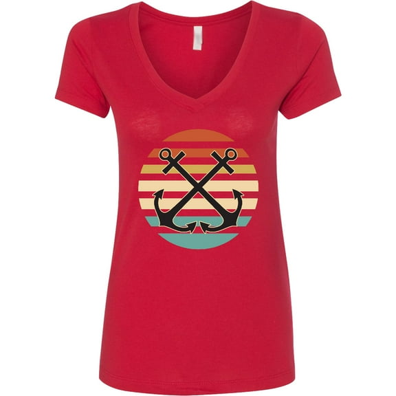 Inktastic Anchor Nautical Sailing Sunset Women's V-Neck T-Shirt