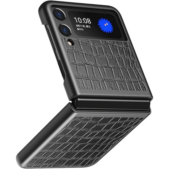 Case for Samsung Galaxy Z Flip 3 5G,Women Girls Crocodile Texture PU Leather Case,Dual Layer Shockproof Bumper Phone Case Full Protection for Samsung Z Flip 3 5G Case 2021,Black