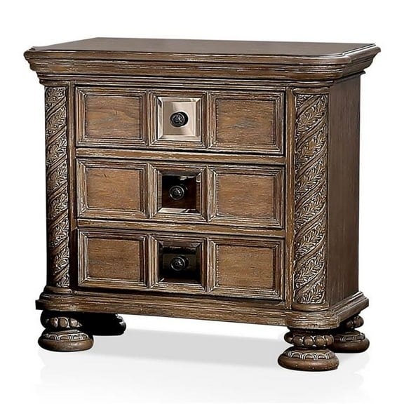 Furniture of America Racha Transitional Wood 3-Drawer Nightstand in Natural Tone