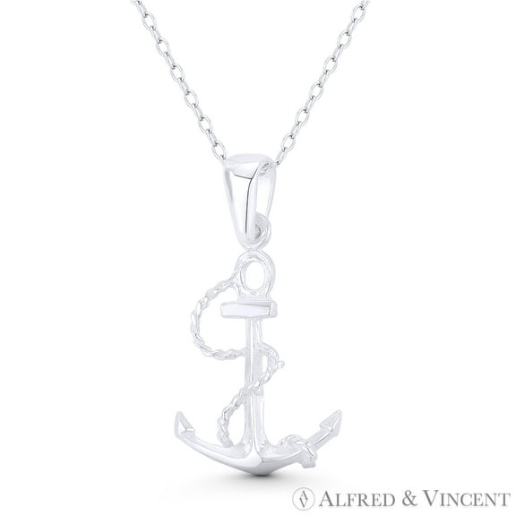 Ship's Anchor Sailor & Seaman Luck Charm 28x15mm (1.1x0.6in) Pendant & Cable Chain Necklace in .925 Sterling Silver