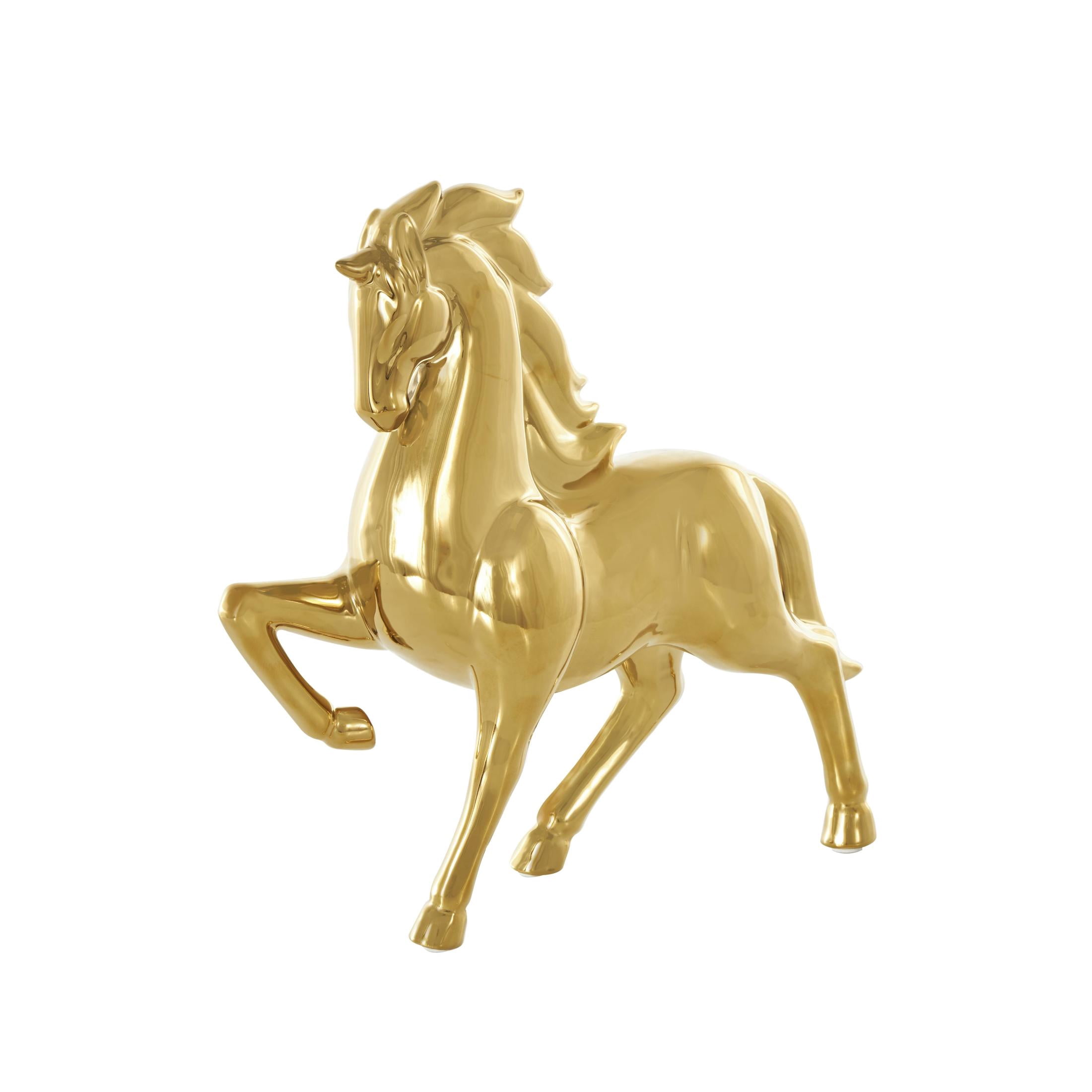 12" x 12" Gold Ceramic Prancing Horse Sculpture, by DecMode