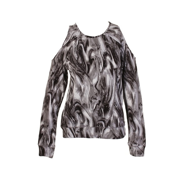 Material Girl Junior Black White Marbled Crew Neck Long Sleeve Top S