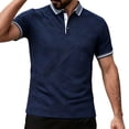 thumbnail image 3 of Men's Solid Color Knit Casual Shirt Tops, Short Sleeve Lapel Breathable Cooling Quick Dry, Summer Beach Vacation Travel Gym Fitness Outfits, Modern Essential | JASKFLY,Navy M, 3 of 7