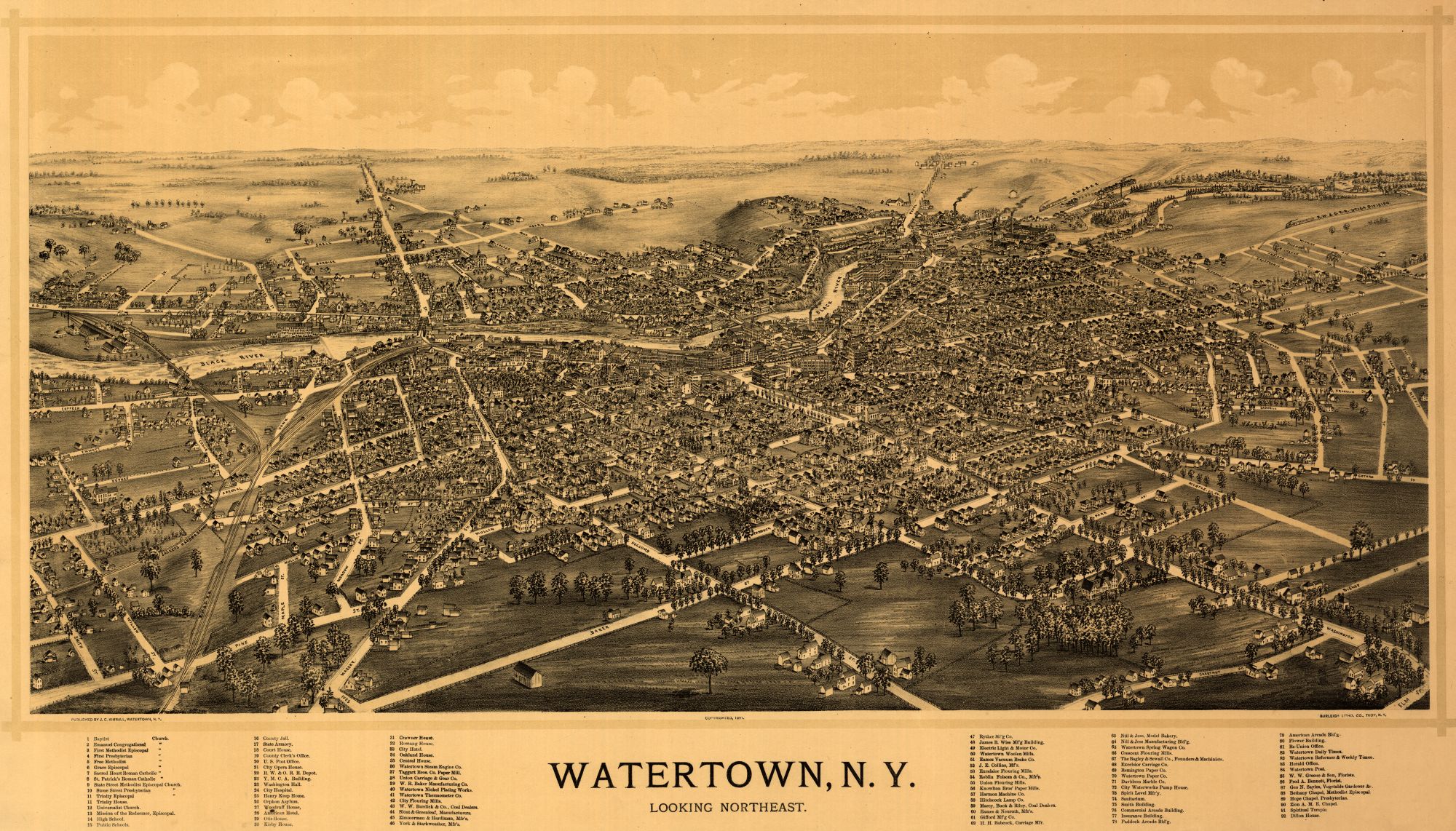 Watertown New York Burleigh 1891 23.00 x 40.27 Matte Canvas