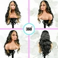 thumbnail image 4 of WINSKY Glueless Wigs for Black Women Heat Friendly Synthetic Lace Front Wig 26”Long Black Curly Wig With Blonde Streaks Highlight Body Wave Wig, 4 of 7