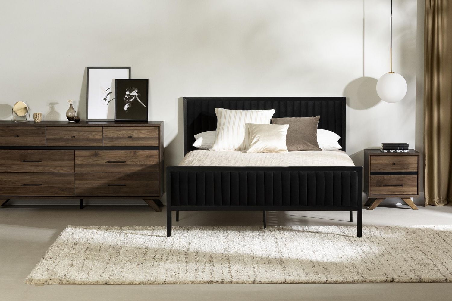 South Shore, collection Flam, Commode de rangement 7 tiroirs Noyer naturel et Noir mat