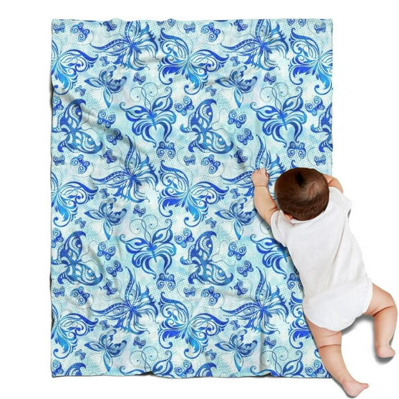 Blue Butterfly Pattern Blanket,Comfortable Soft Flannel Throw Blanket,All Season,Warm Lightweight Blankets for Sofa Bed Couch Living Room Chair,30"x40"