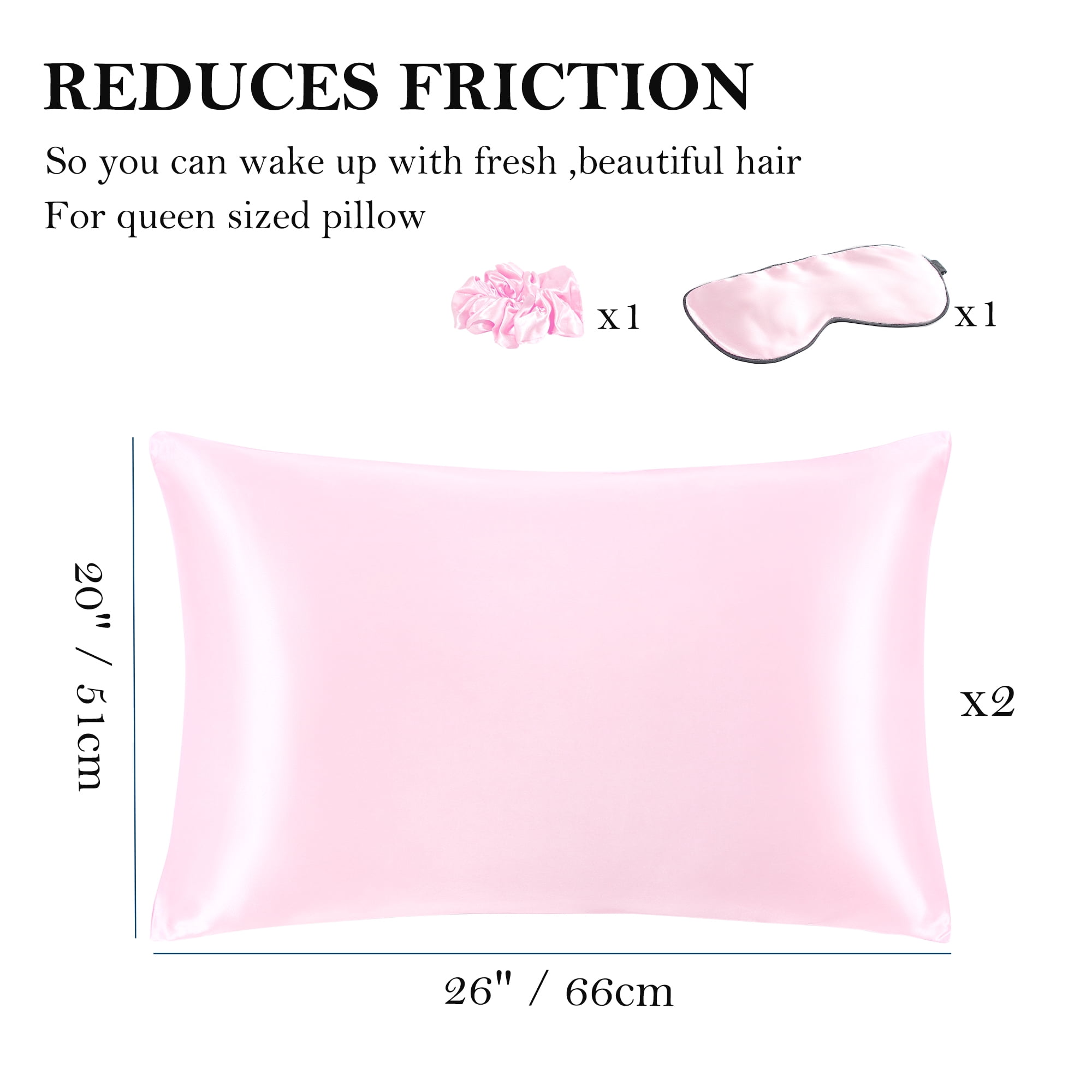 Unique Bargains Durable Soft Zippered Closure Set of 2 Satin Pillowcase Pink King(20"x36"）
