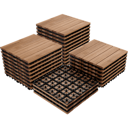 Yaheetech 27PCS Patio Pavers Interlocking Wood Composite Decking Flooring Deck Tiles 12 x 12 Fir Wood and Plastic Indoor Outdoor Applications Stripe