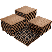 Yaheetech Pack of 27 Fir Wood Flooring Tiles Interlocking Wood Tiles Indoor & Outdoor For Patio Garden Deck Poolside 12''x 12''Brown